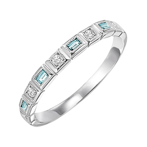 10Kt White Gold Diamond 1/12Ctw & Aquamarine 1/8Ctw Ring