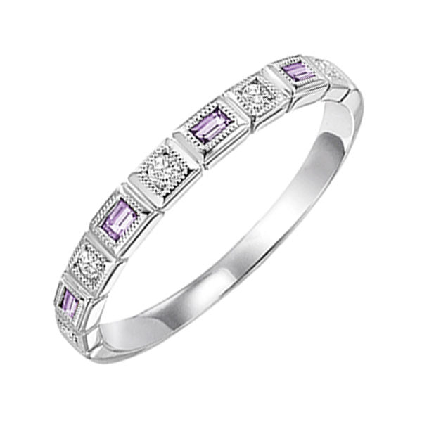 10Kt White Gold Diamond 1/12Ctw & Syn Alexandrite 1/8Ctw Ring