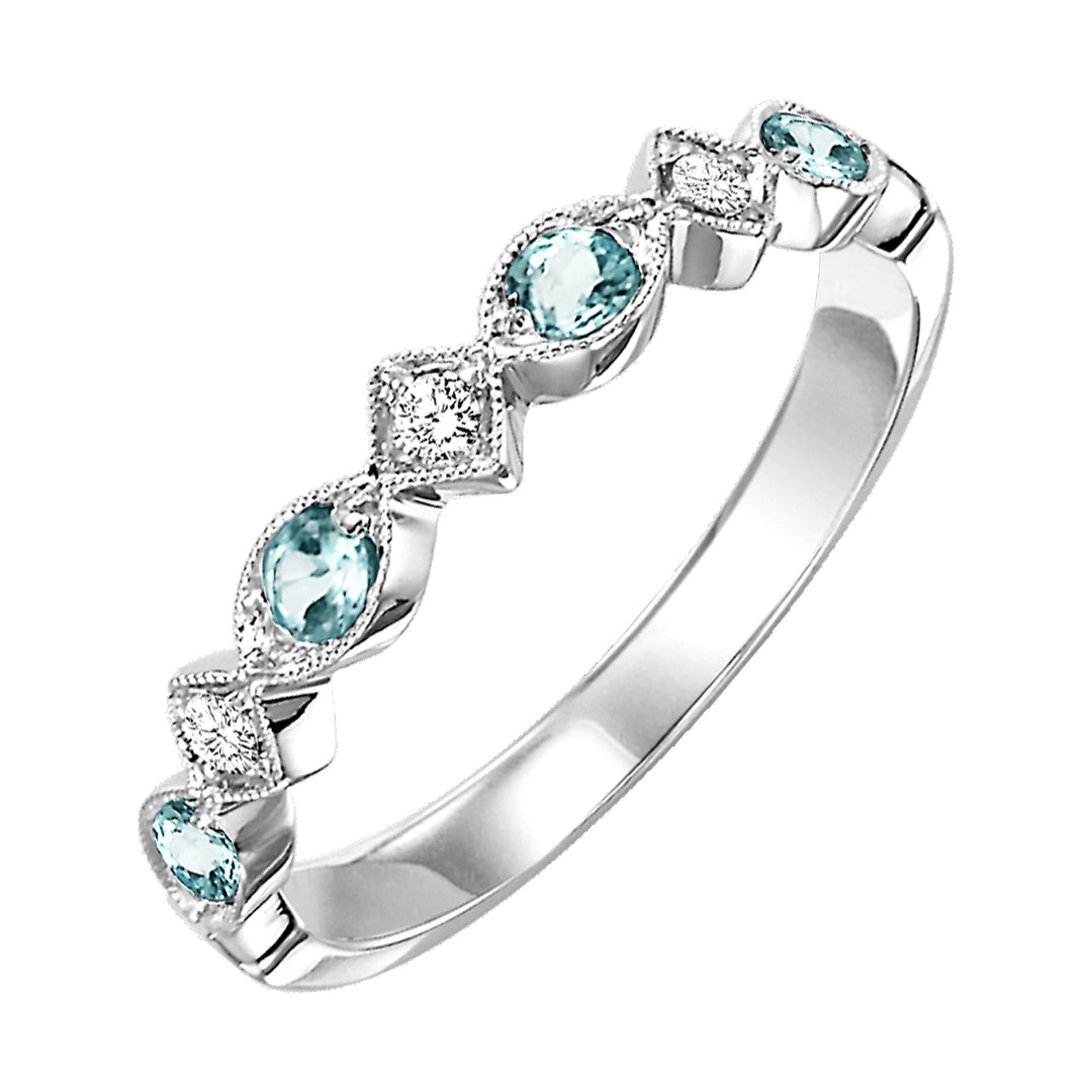 10Kt White Gold Diamond 1/20Ctw & Aquamarine 1/6Ctw Ring