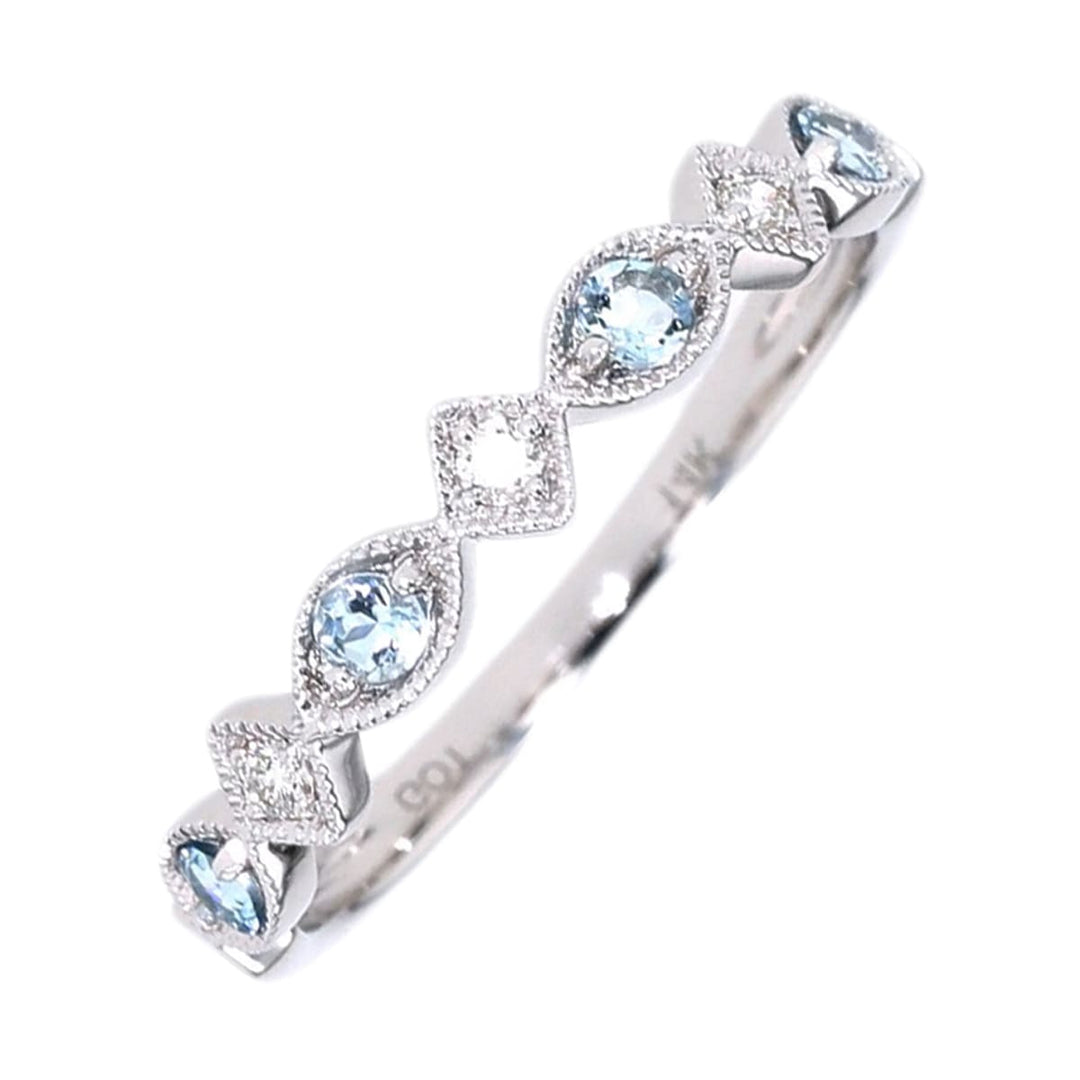 Platinum White Gold Diamond 1/20Ctw & Aquamarine 1/6Ctw Ring