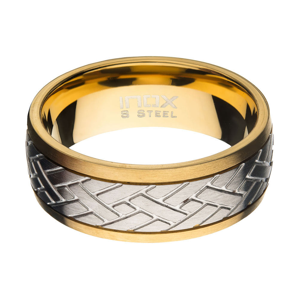 Gold IP Edge with Steel Weave Ring