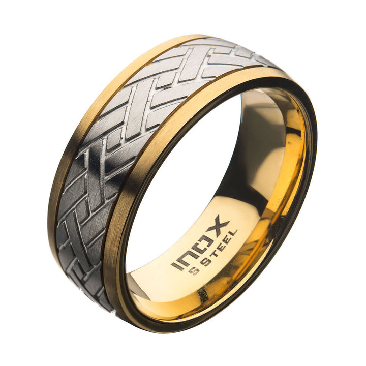 Gold IP Edge with Steel Weave Ring