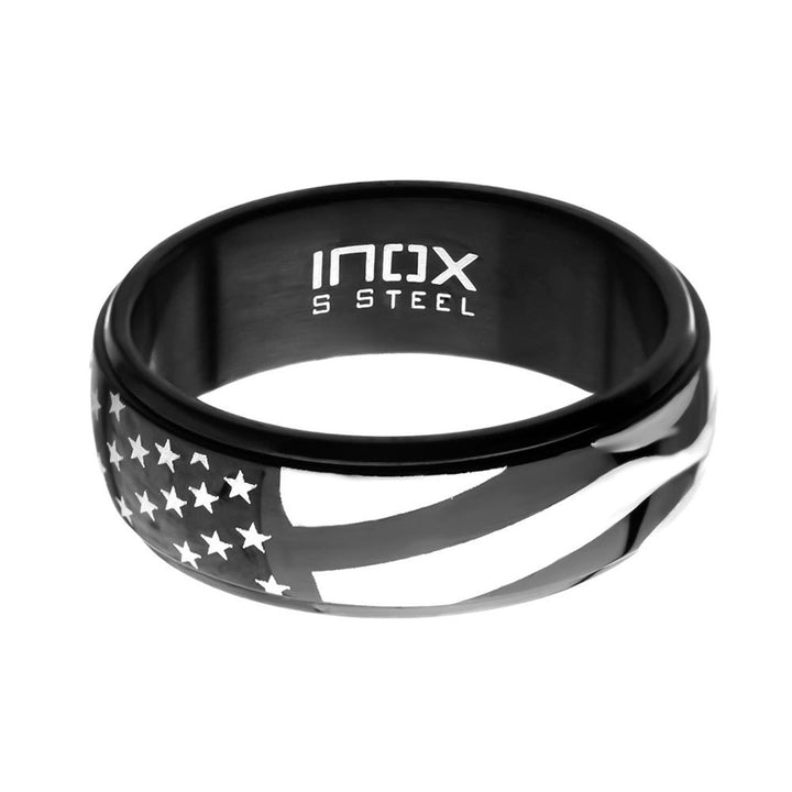 Black IP Steel American Flag Spinner Ring