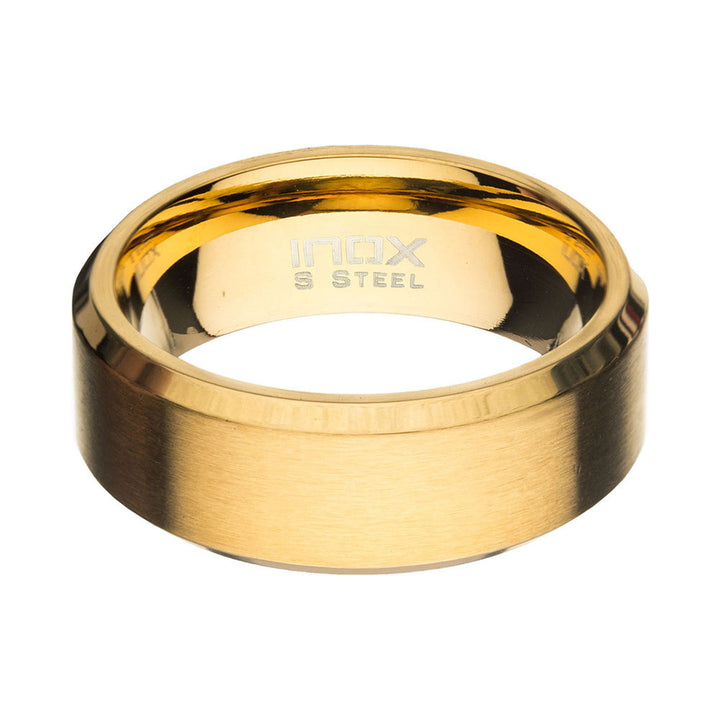 8mm Matte Finish 18Kt Gold IP Steel Beveled Comfort Fit Ring