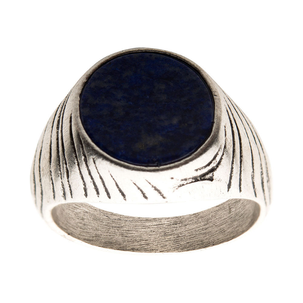 Stainless Steel Silver IP with Lapis Stone Ring