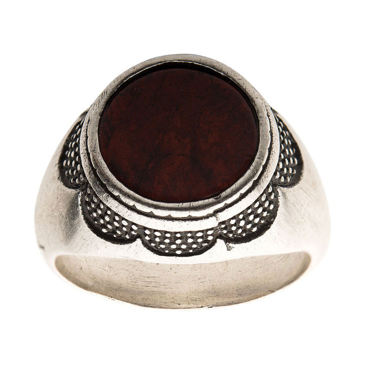 Stainless Steel Silver IP with Red Jasper Stone Ring