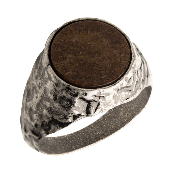 Stainless Steel Silver IP with Bronze Stone Ring