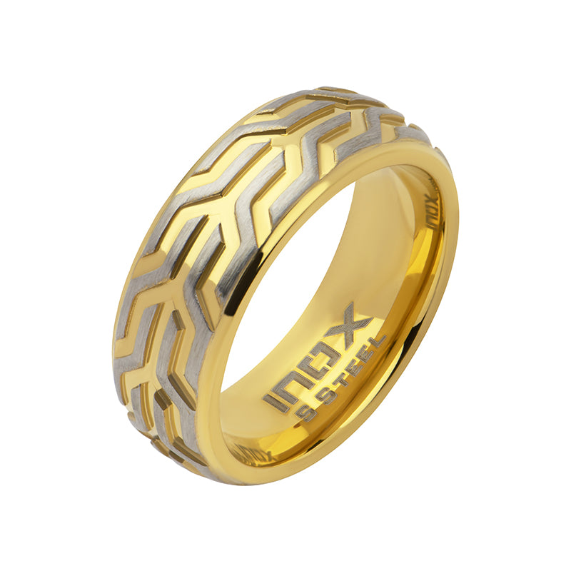 18Kt Gold IP Stainless Steel Chevron Spearhead Comfort Fit Ring