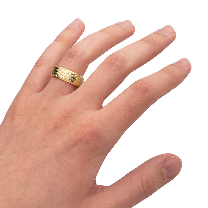 18Kt Gold IP Stainless Steel Chevron Spearhead Comfort Fit Ring