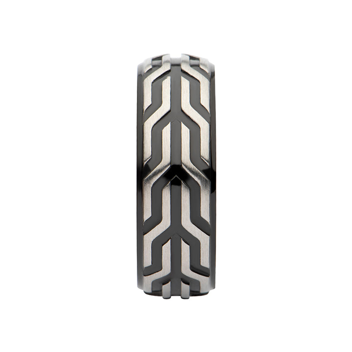 Black IP Stainless Steel Chevron Spearhead Comfort Fit Ring