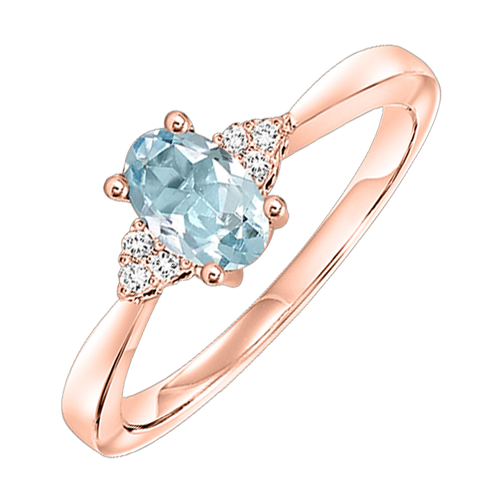 10Kt Rose Gold Diamond 1/20Ctw & Aquamarine 3/8Ctw Ring