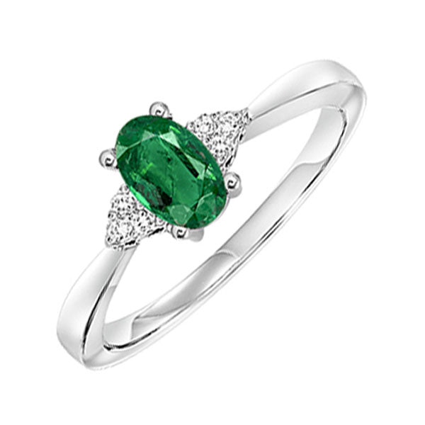 10Kt White Gold Diamond 1/20Ctw & Emerald 1/2Ctw Ring