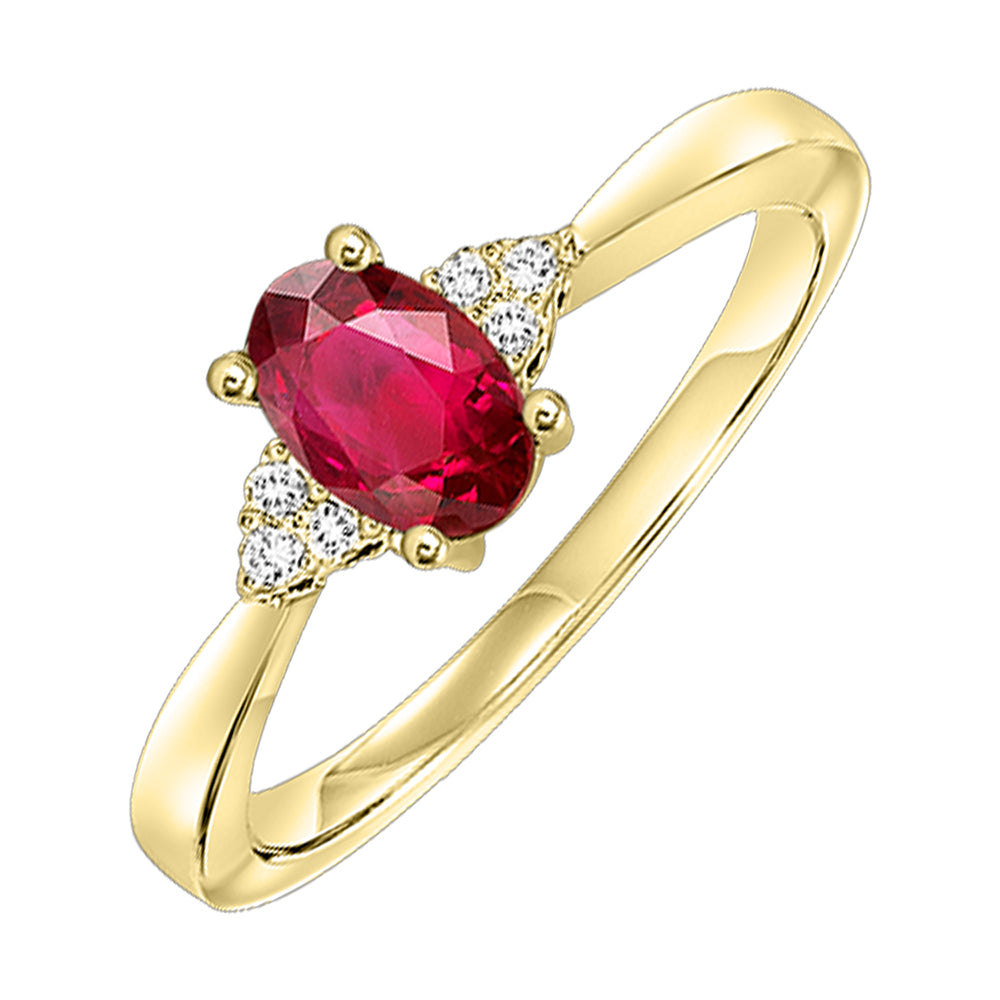 10Kt Yellow Gold Diamond 1/20Ctw & Ruby 1/2Ctw Ring