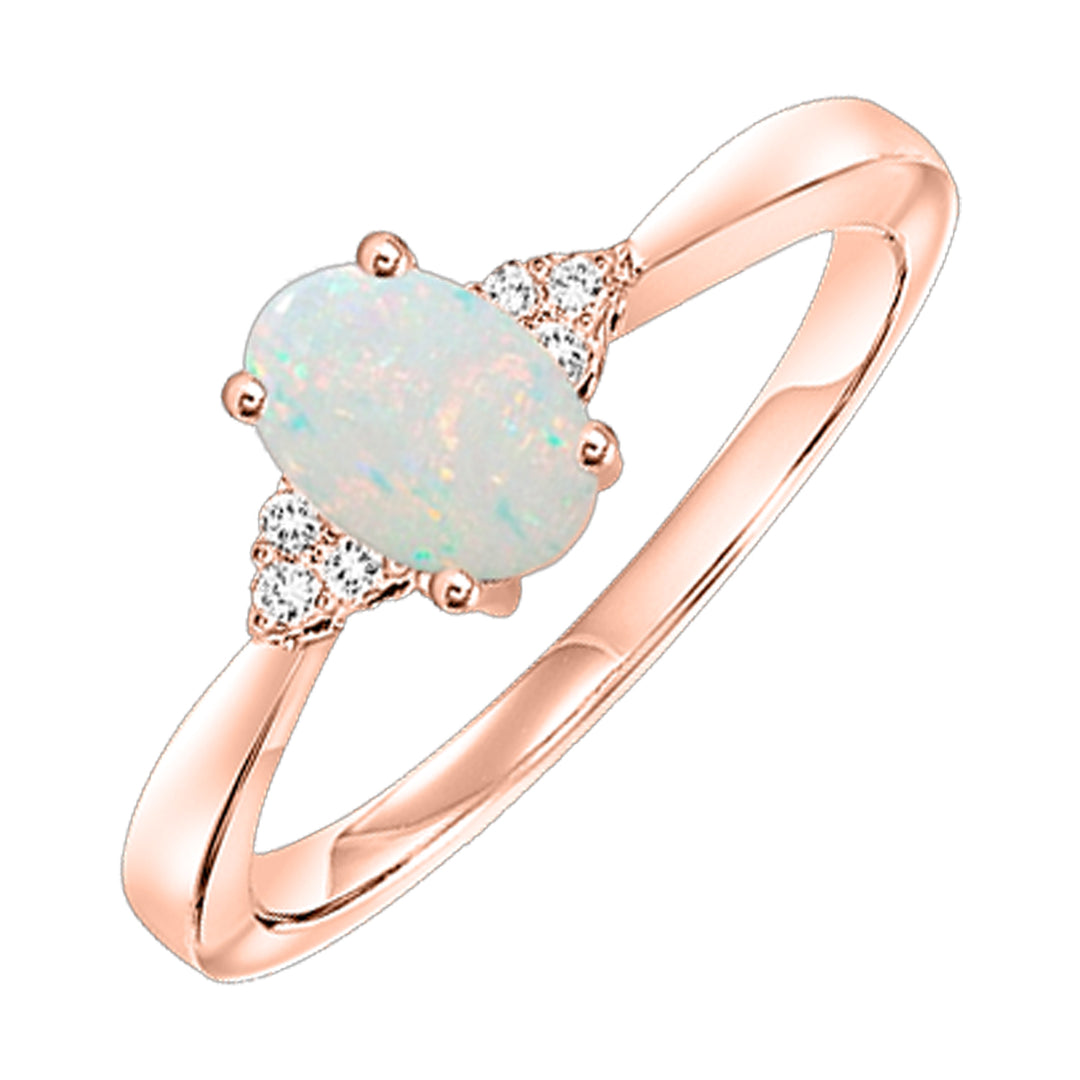 10Kt Rose Gold Diamond 1/20Ctw & Opal 1/2Ctw Ring