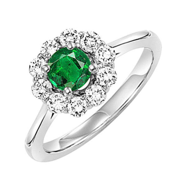 14Kt White Gold Diamond 1/2Ctw & Emerald 3/8Ctw Ring