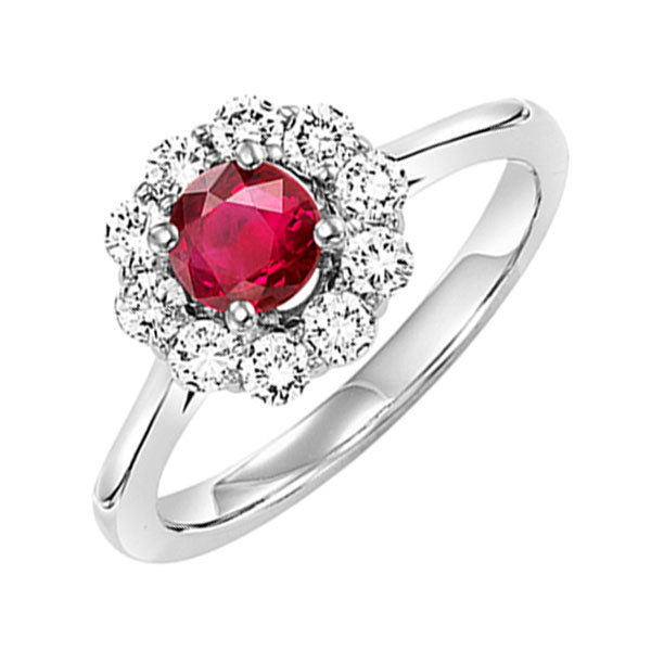 14Kt White Gold Diamond 1/2Ctw & Ruby 1/2Ctw Ring