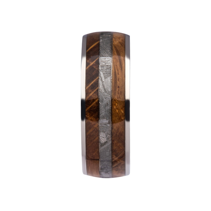 8mm Wood & Meteorite Inlay Steel Comfort Fit Ring