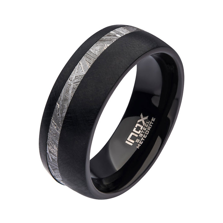 8mm Black IP Comfort Fit Ring with 2mm Meteorite Inlay