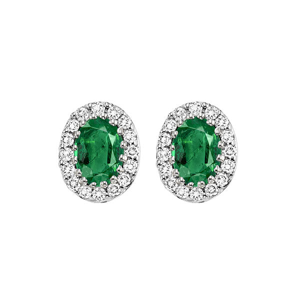 14Kt White Gold Diamond 1/5Ctw & Emerald 7/8Ctw Earring