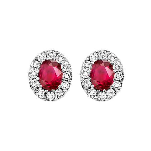 14Kt White Gold Diamond 1/5Ctw & Ruby 1 1/3Ctw Earring