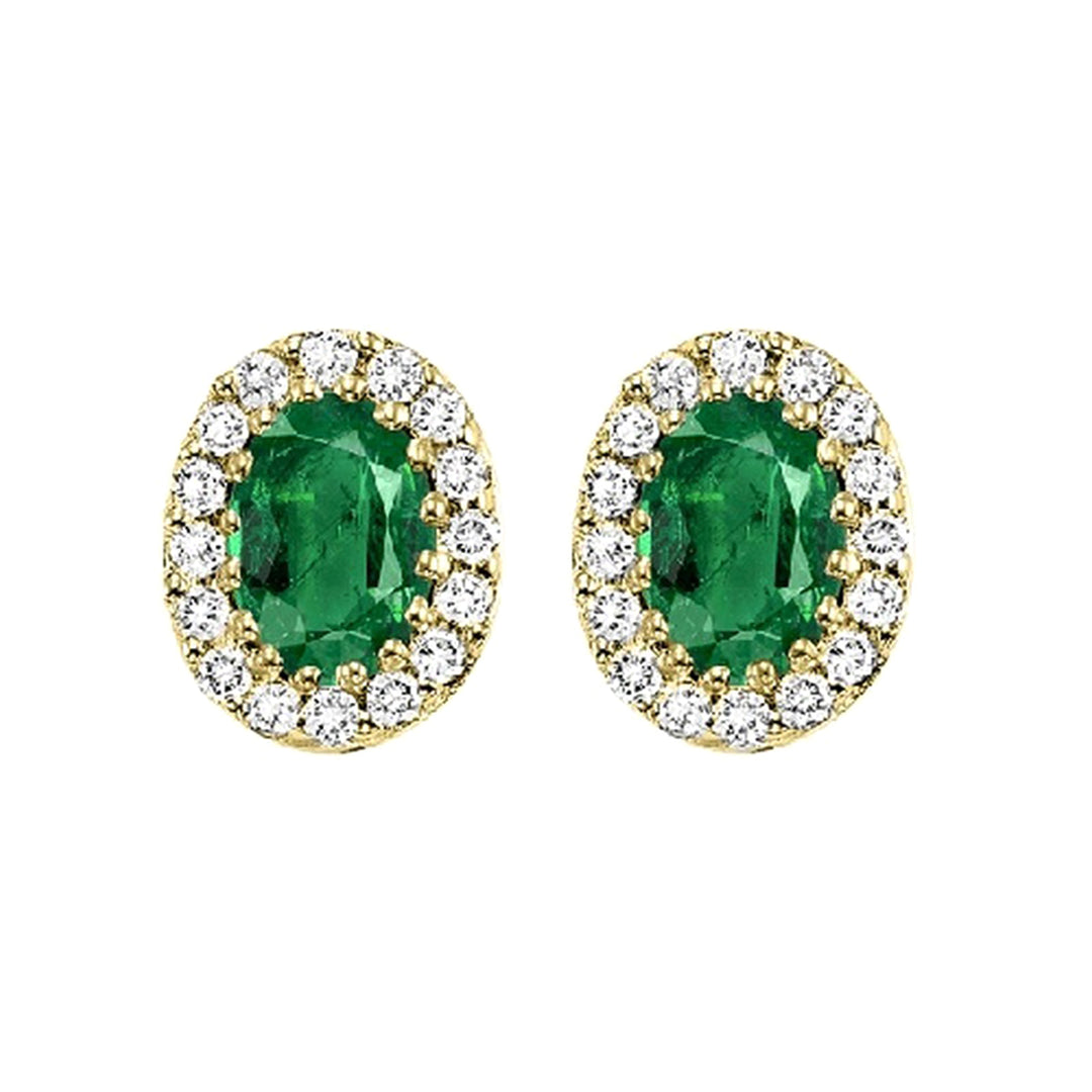 14Kt Yellow Gold Diamond 1/5Ctw & Emerald 7/8Ctw Earring