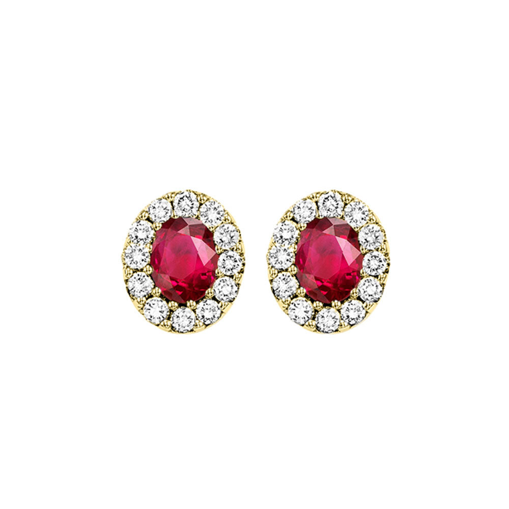 14Kt Yellow Gold Diamond 1/5Ctw & Ruby 1 1/10Ctw Earring