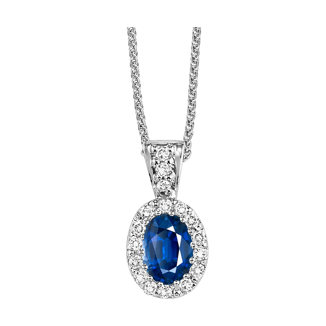 14Kt White Gold Diamond 1/10Ctw & Sapphire 1/2Ctw Pendant