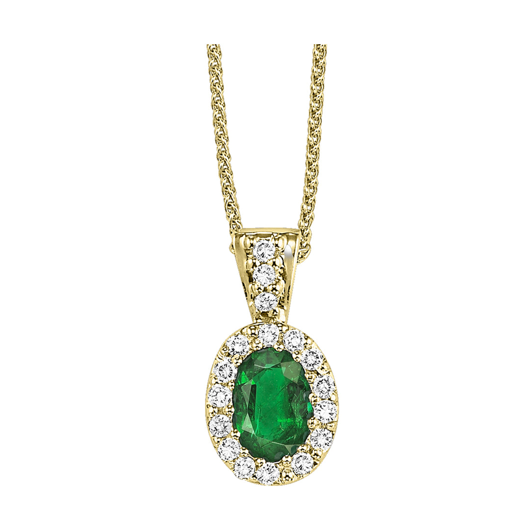 14Kt Yellow Gold Diamond 1/10Ctw & Emerald 1/2Ctw Pendant