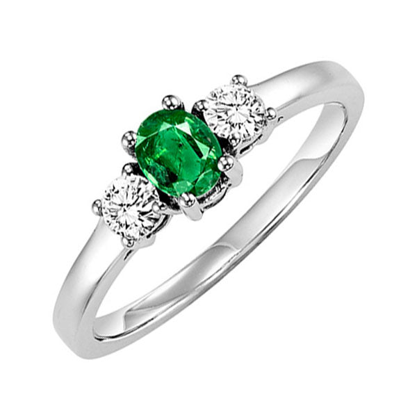 14Kt White Gold Diamond 1/4Ctw & Emerald 3/8Ctw Ring