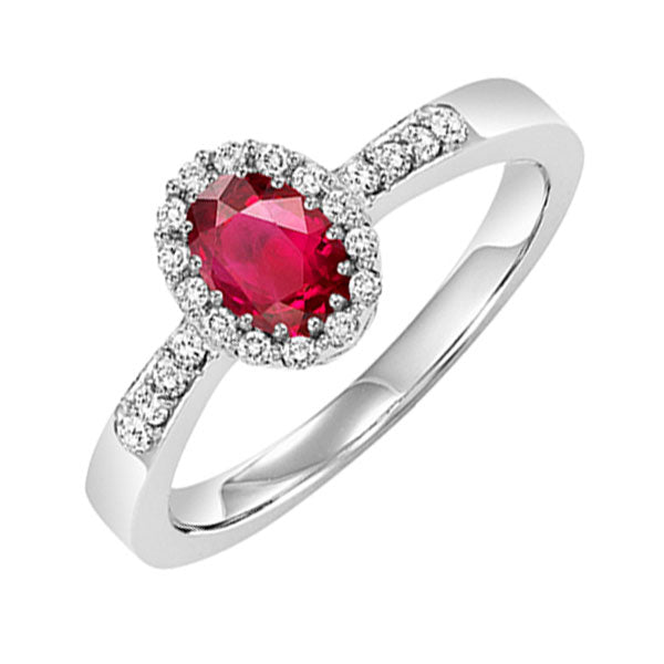 14Kt White Gold Diamond 1/8Ctw & Ruby 5/8Ctw Ring