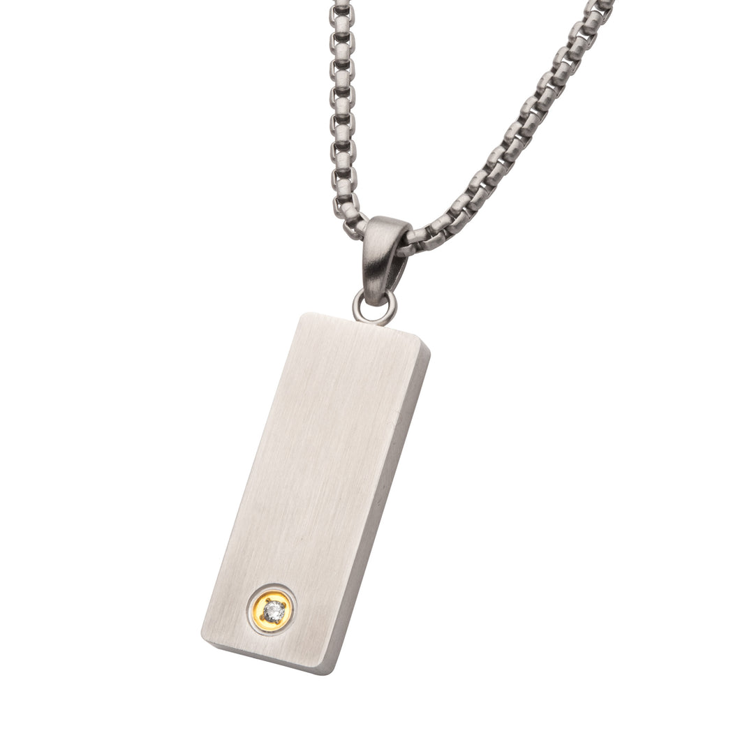 1.6mm Clear Lab-Grown Diamond on Matte Finish Steel Engravable Compact Dog Tag Vulcan Pendant