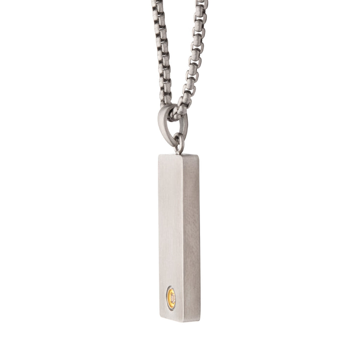 1.6mm Clear Lab-Grown Diamond on Matte Finish Steel Engravable Compact Dog Tag Vulcan Pendant