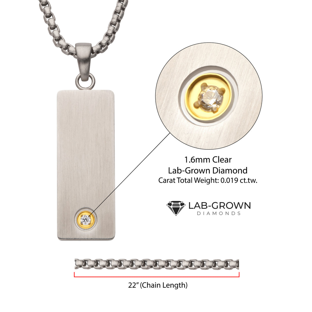 1.6mm Clear Lab-Grown Diamond on Matte Finish Steel Engravable Compact Dog Tag Vulcan Pendant