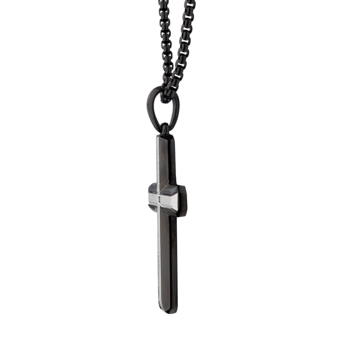 Black IP Steel Lab-Grown Diamond Brushed Finish Cross Pendant