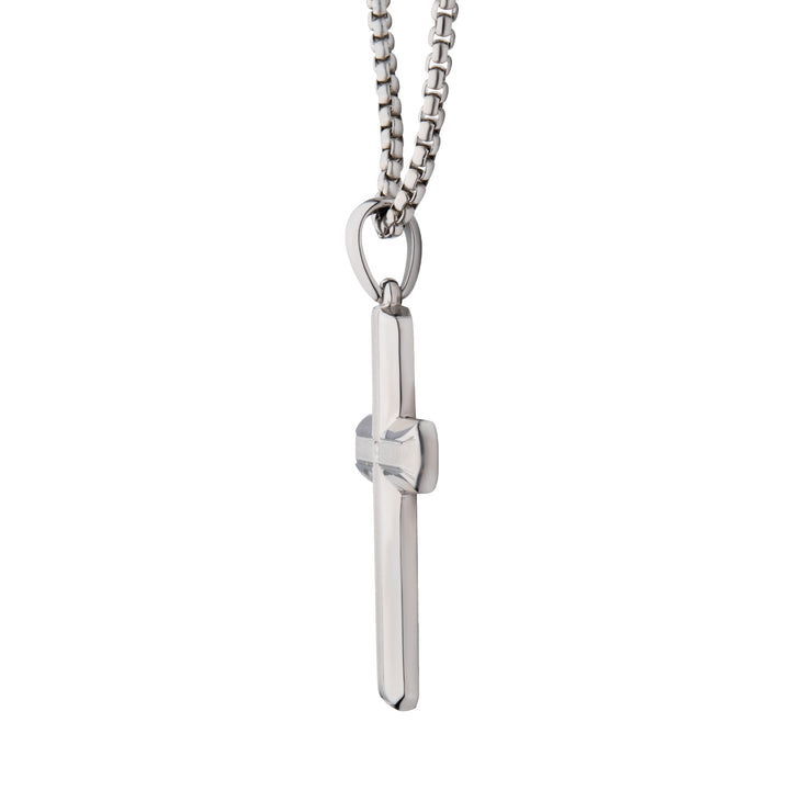 Stainless Steel Lab-Grown Diamond Brushed Finish Cross Pendant