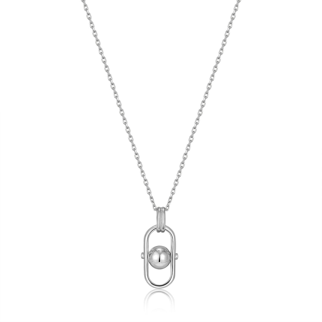 Silver Orb Link Drop Pendant Necklace