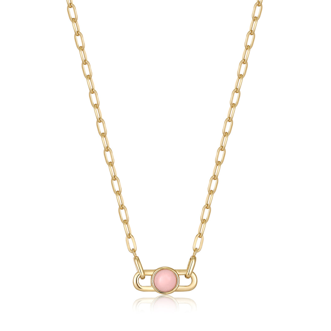 Gold Orb Rose Quartz Link Necklace