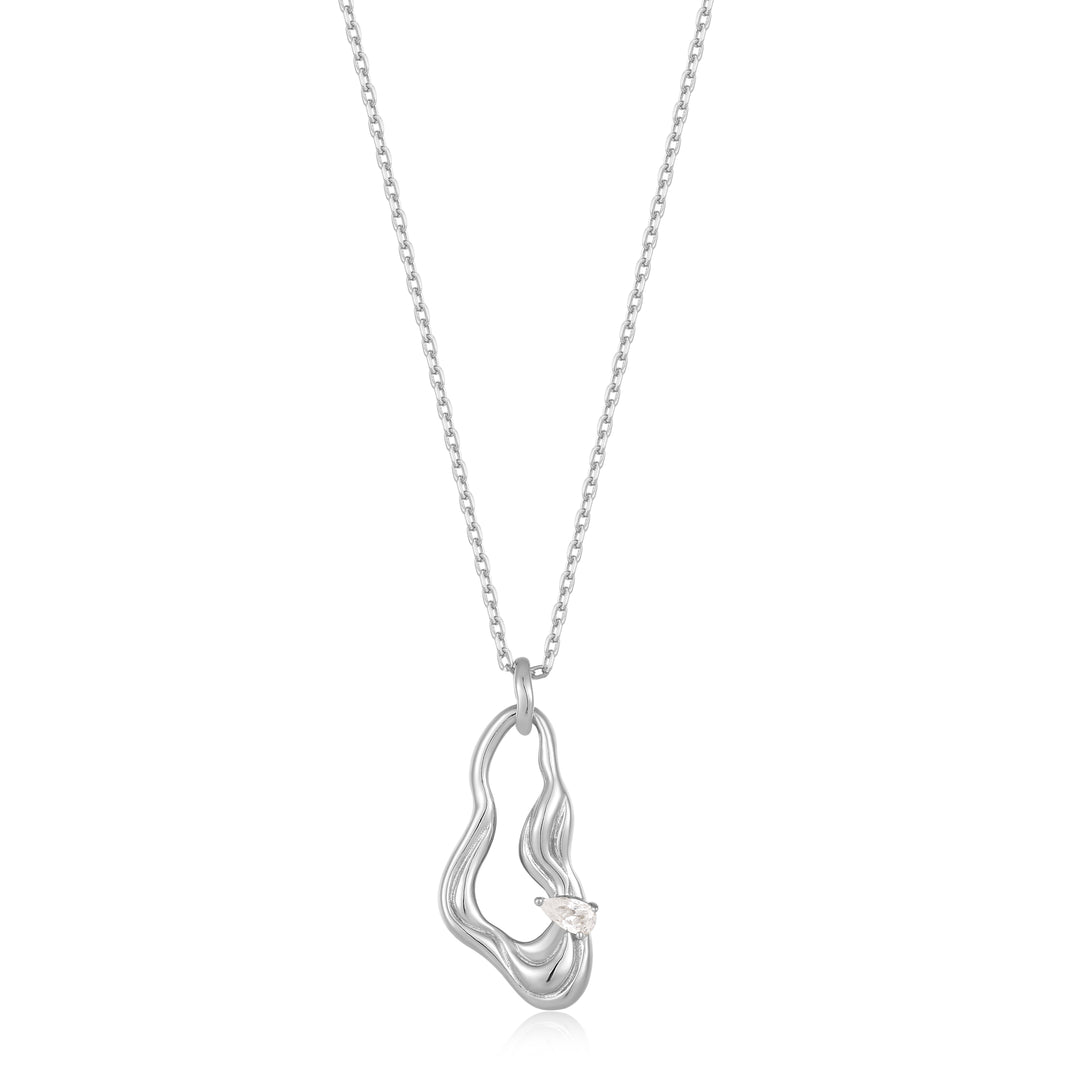 Silver Twisted Wave Drop  Pendant Necklace