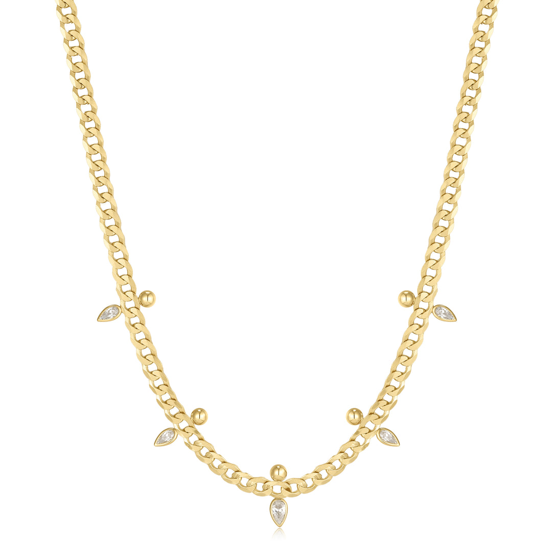 Gold Curb Chain Sparkle Point Necklace