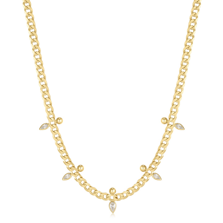 Gold Curb Chain Sparkle Point Necklace