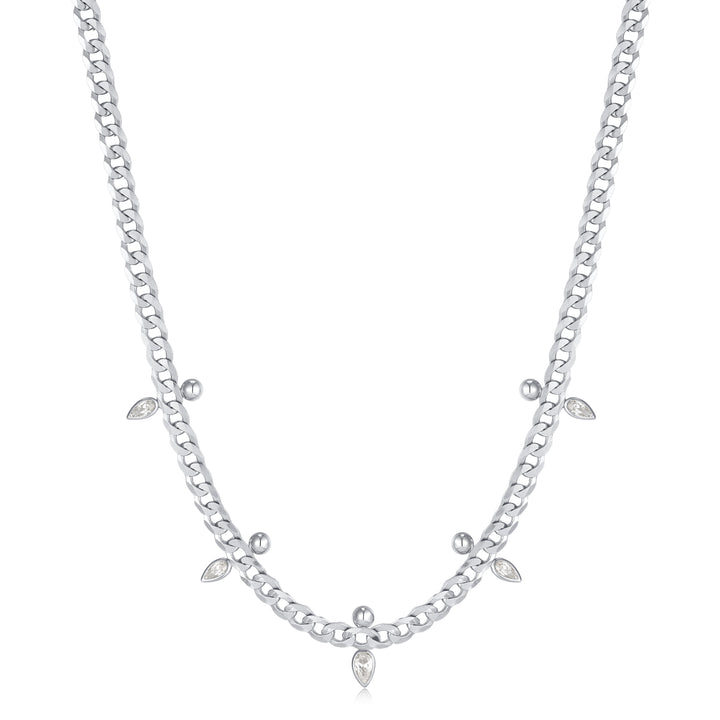 Silver Curb Chain Sparkle Point Necklace