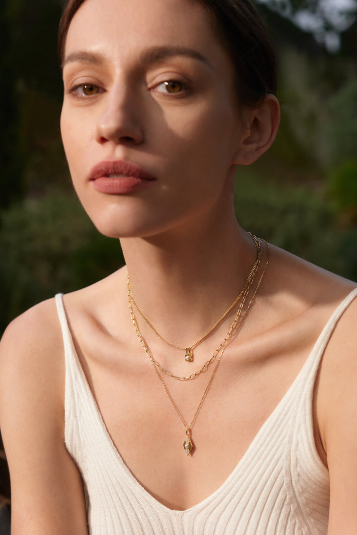 Gold Pearl Geometric Pendant Necklace