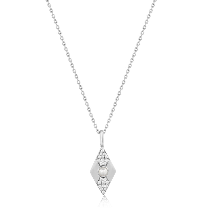 Silver Pearl Geometric Pendant Necklace