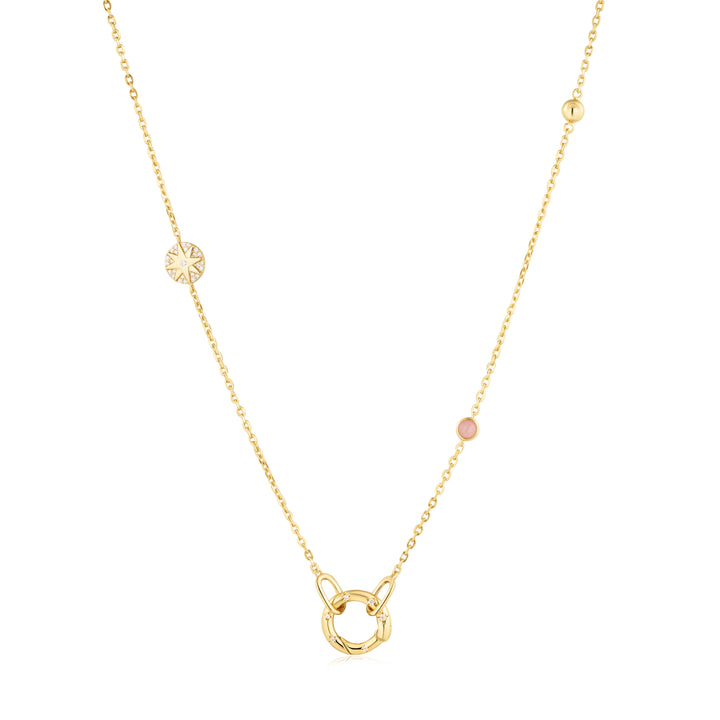 Gold Star Rose Quartz Charm Connector Necklace