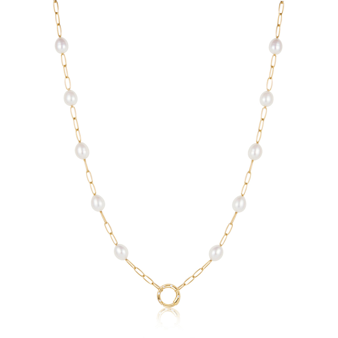 Gold Pearl Chain Charm Connector Necklace