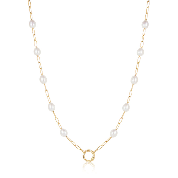 Gold Pearl Chain Charm Connector Necklace