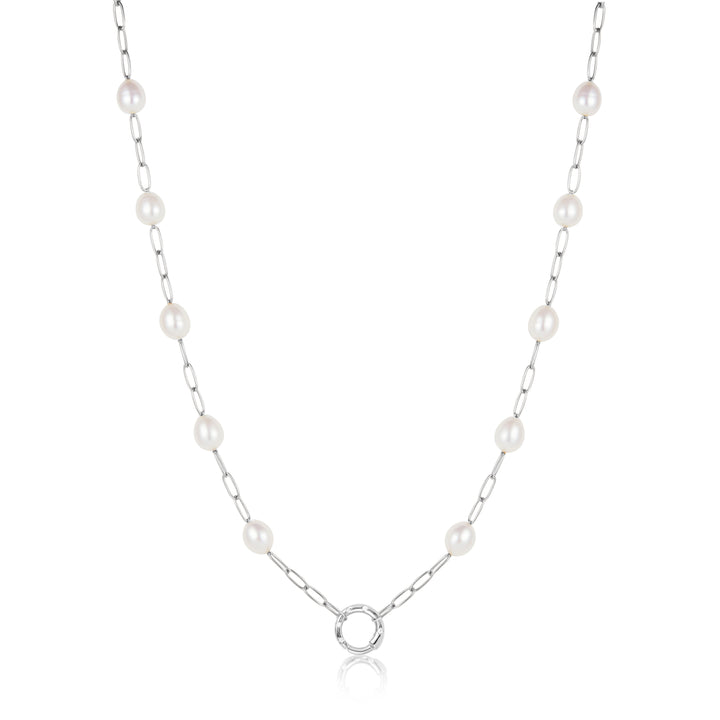 Silver Pearl Chain Charm Connector Necklace