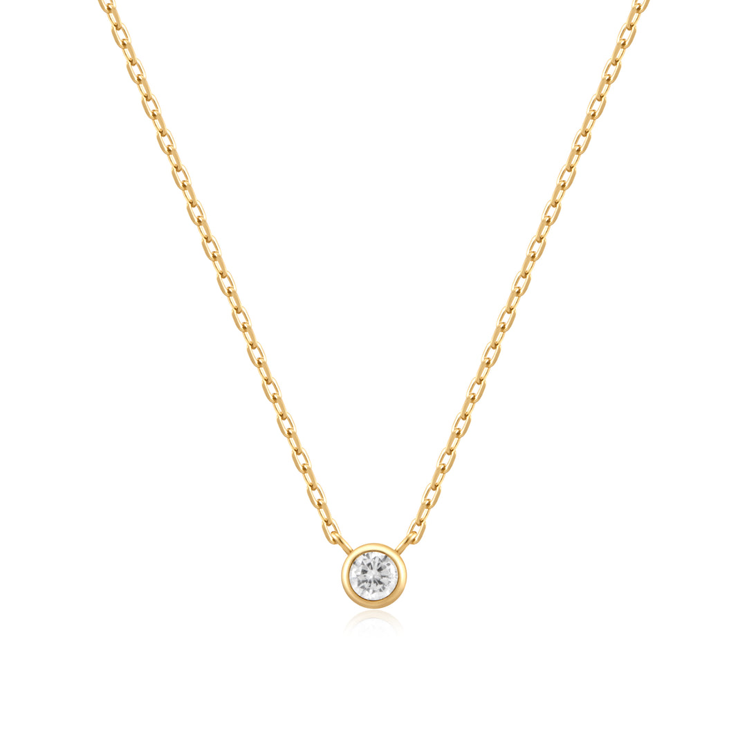 Gold Round Solitaire Cubic Zirconia Necklace