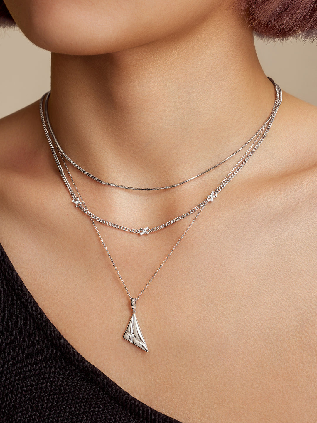 Silver Cross Station Necklace