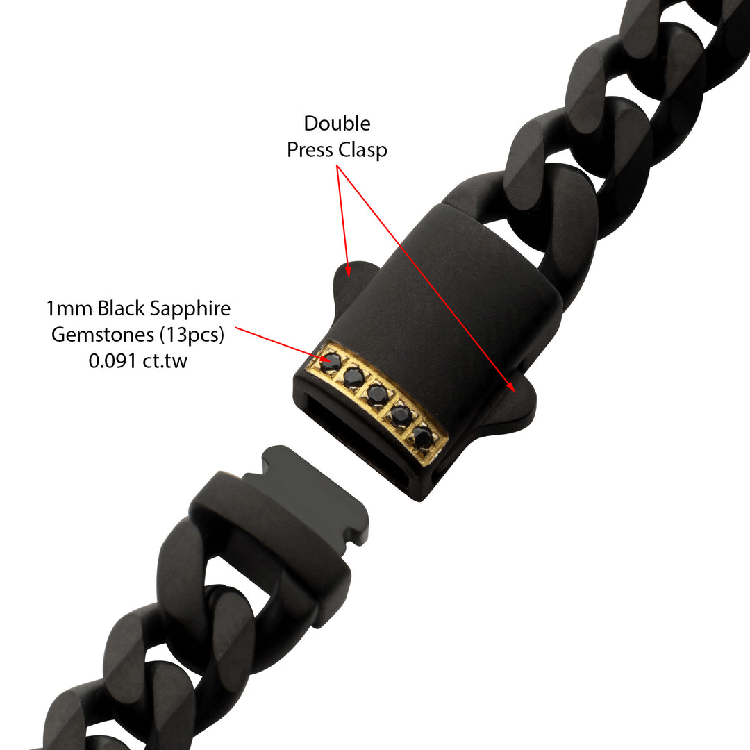 6mm Black IP Steel Matte Finish Miami Cuban Chain Necklace with Genuine Black Sapphire Gem